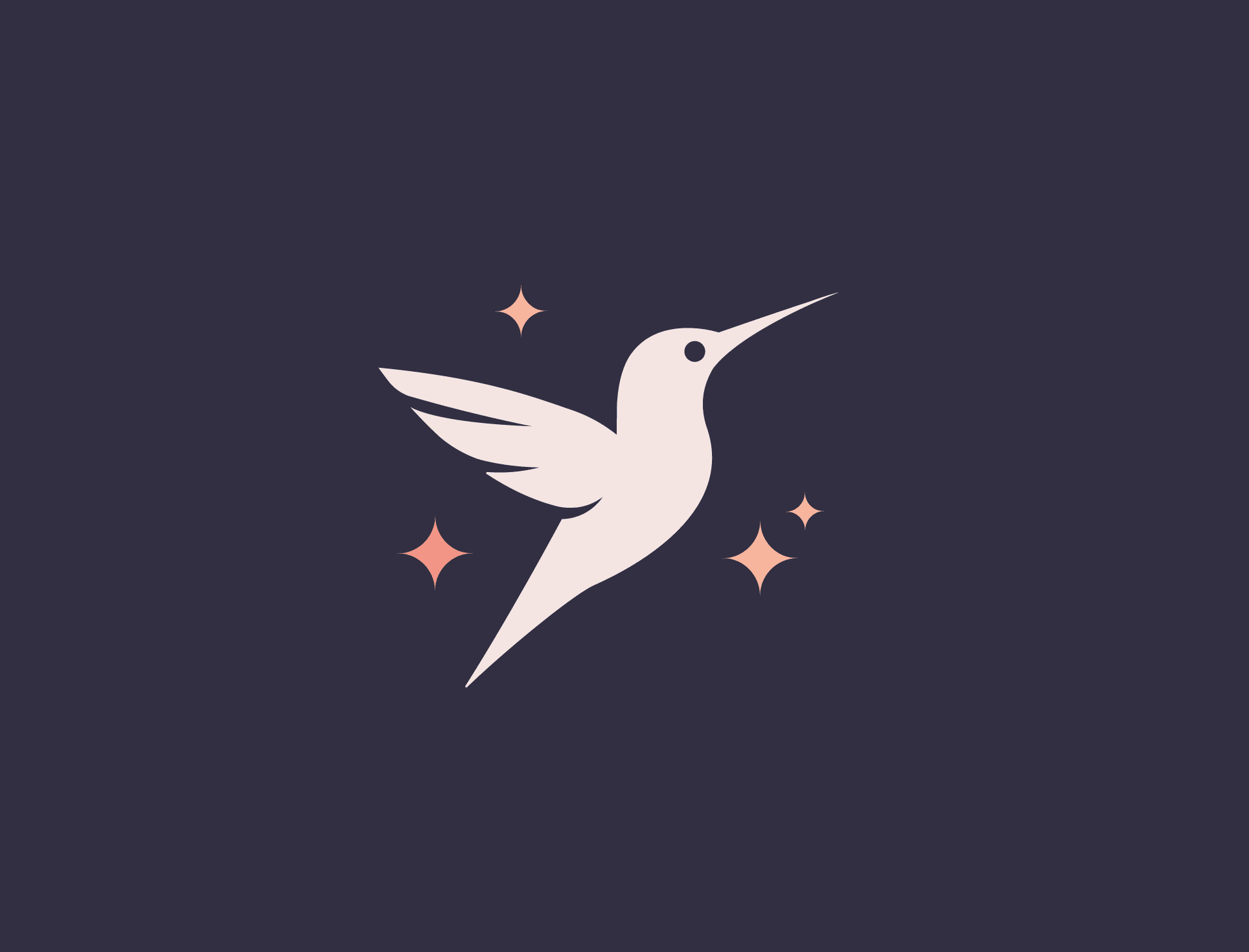 Final flying hummingbird logo with animated sparkles around it