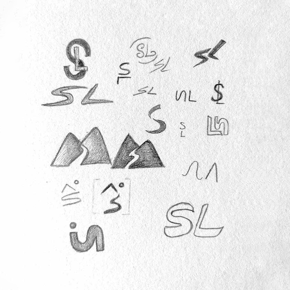 S L lettering monogram logo sketches
