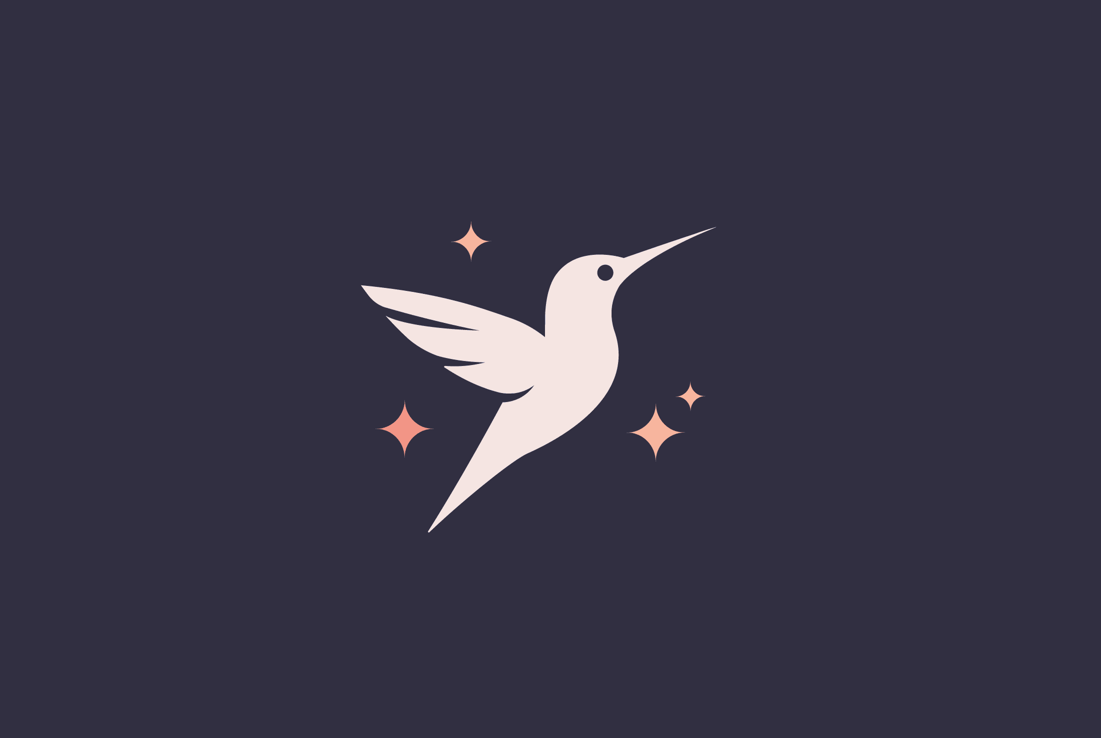 final flying hummingbird logo with four sparkles around it