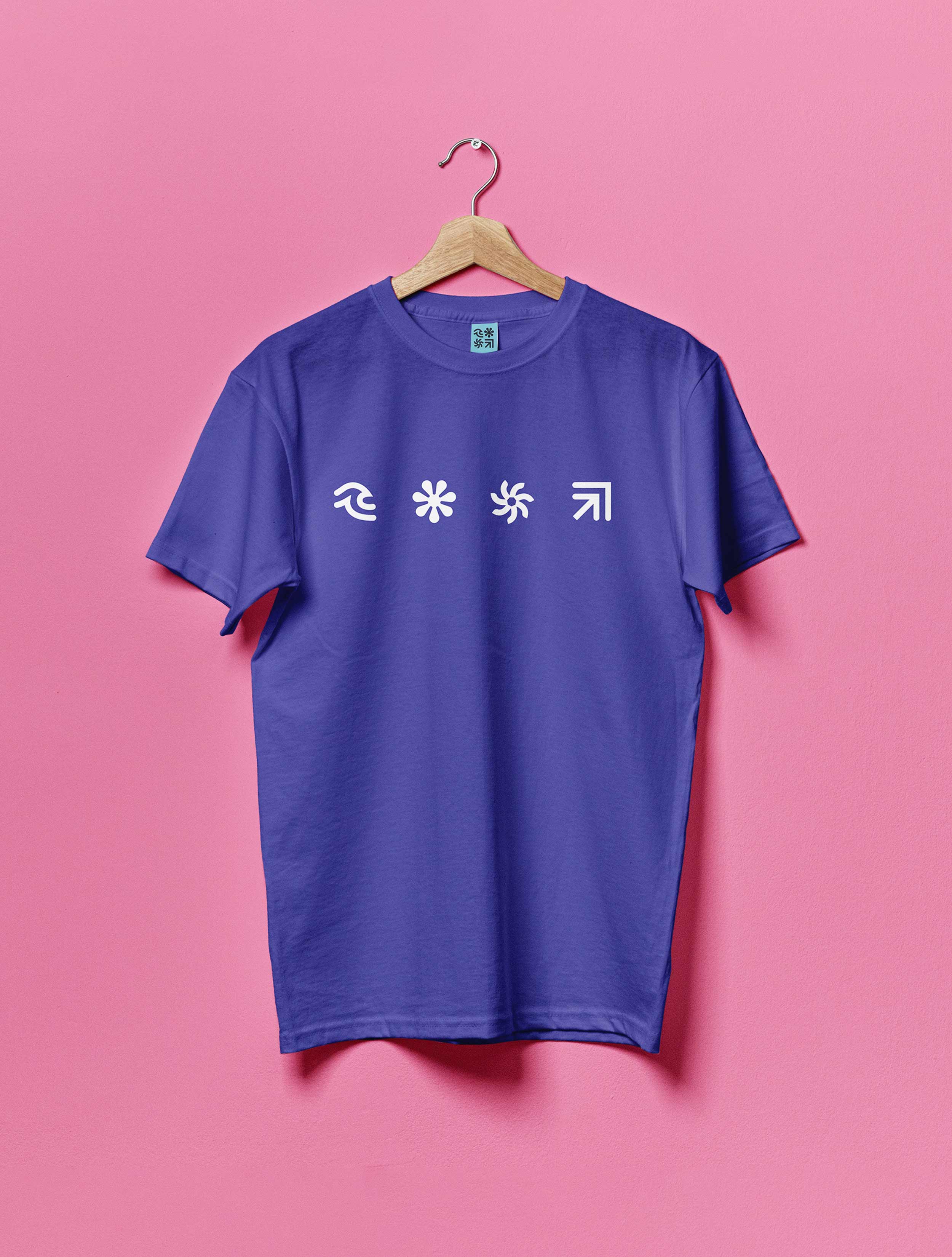 blue t shirt with icons